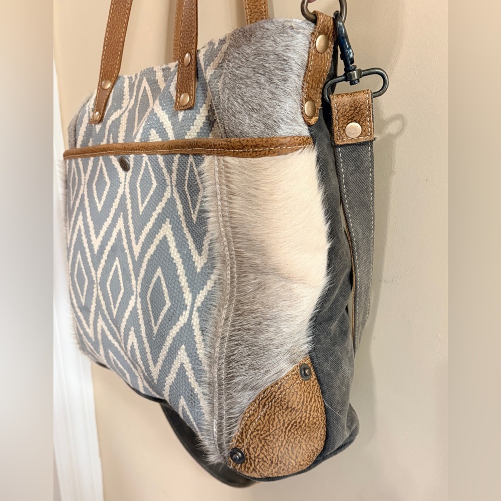 Myra Bag Large Hair-On Leather & Canvas Shoulder/Crossbody/Messenger Bag